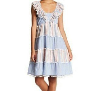 Romeo + Juliet Couture Cute Blue and White Ruffle Fringe Dress - Size Small